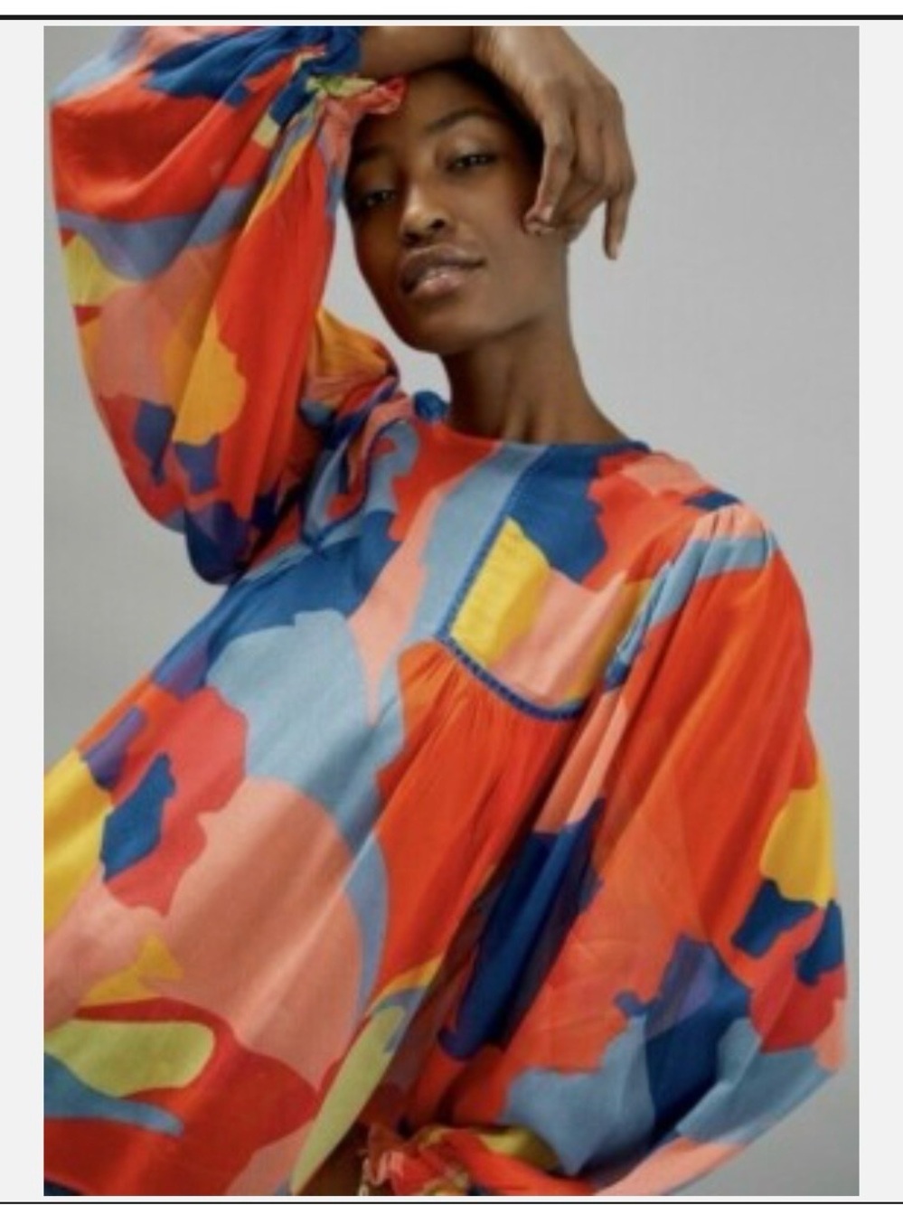Multicolor Balloon-Sleeve Women's Blouse — Bright Abstract Print